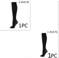 Athletic compression socks with three-bar design in black, pink, and white