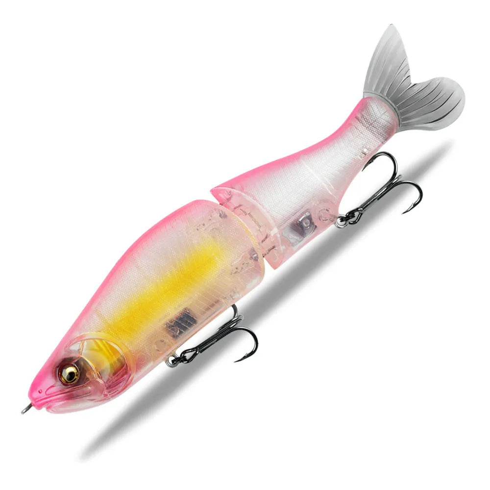 185mm hard plastic bass fishing swimming lure in assorted colours on a tackle box.