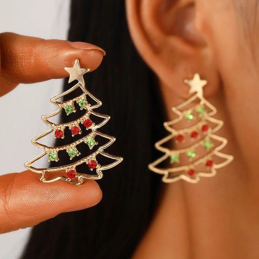 Colorful Zircon Christmas Tree Earrings for Women - Festive Holiday Jewelry