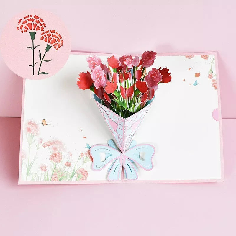 Handmade 3D PopUp Flower Bouquet Mother's Day Card with navy blue envelope