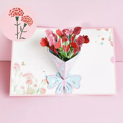 Handmade 3D PopUp Flower Bouquet Mother's Day Card with navy blue envelope