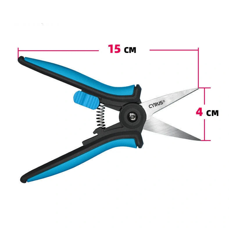 Bonsai pruning shears with 18cm stainless steel blades showing scimitar and straight knife designs