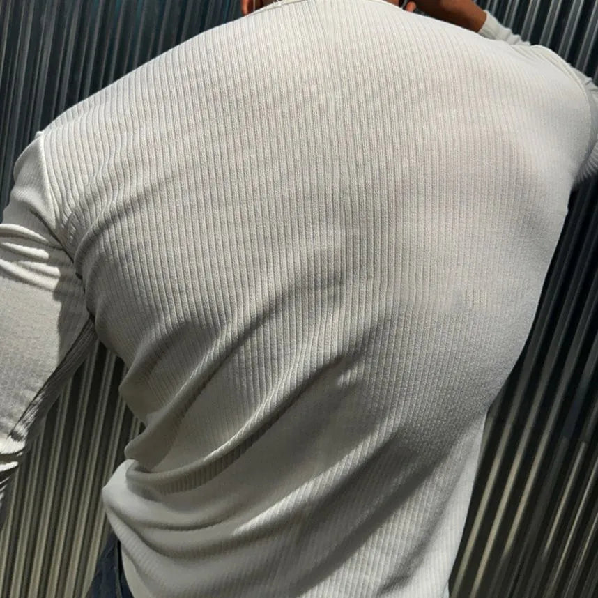 Men's quick-drying breathable striped top in black or white, rabbit fur fabric, sizes M to 3XL.