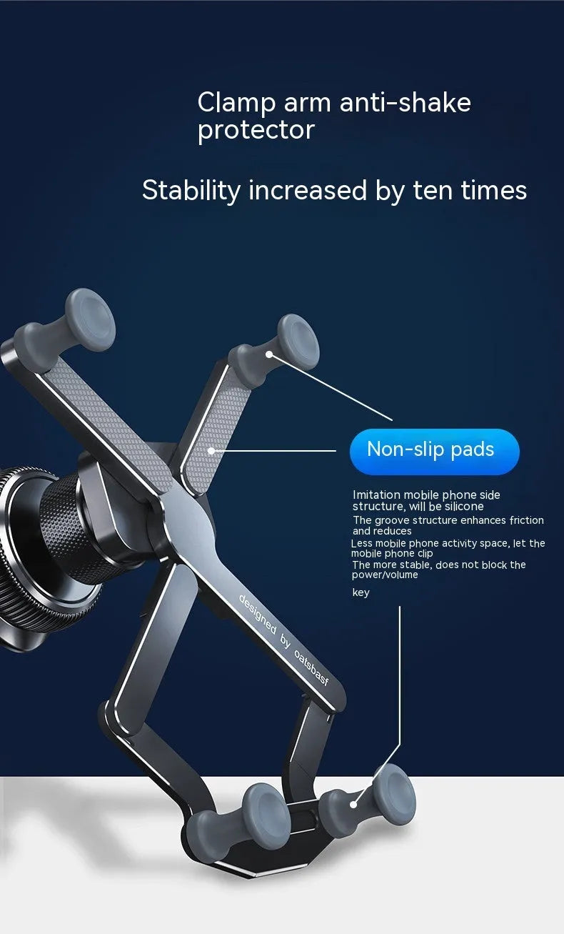 Aluminium alloy car phone mounting bracket showing snap-on design with silver finish