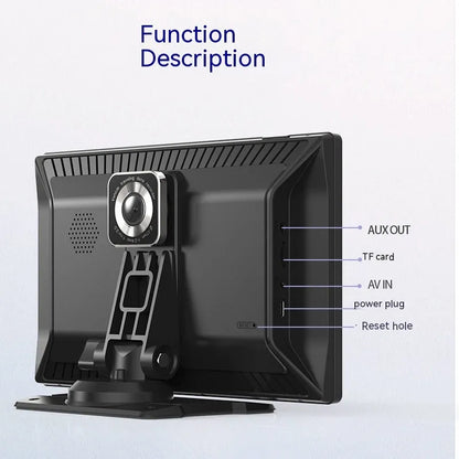 9-inch CarPlay driving recorder with touchscreen display showing dual-lens camera footage
