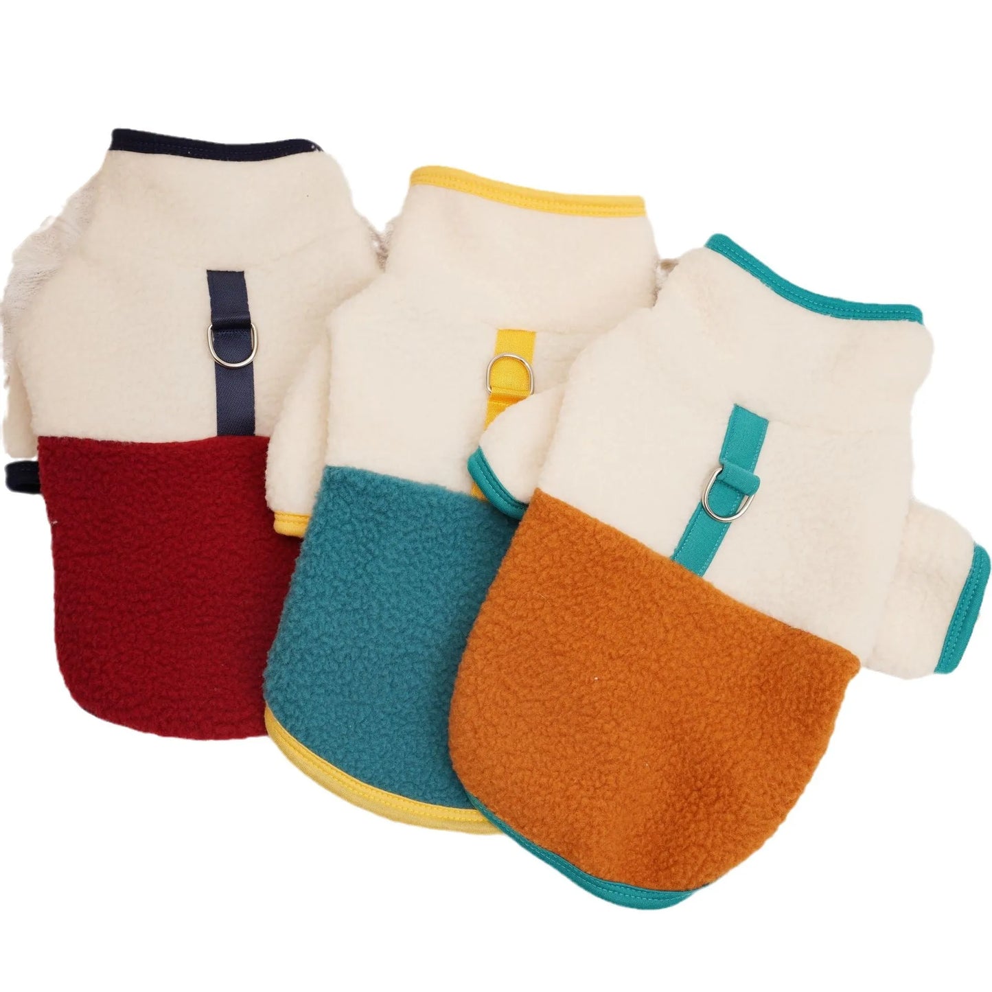 Lambswool pet fleece sweatshirt for dogs and cats in caramel, wine red, or dark green.