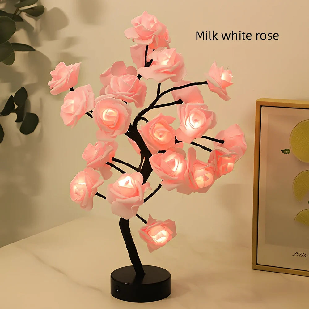 LED rose table lamp with flower design measuring 450mm height with USB power connection