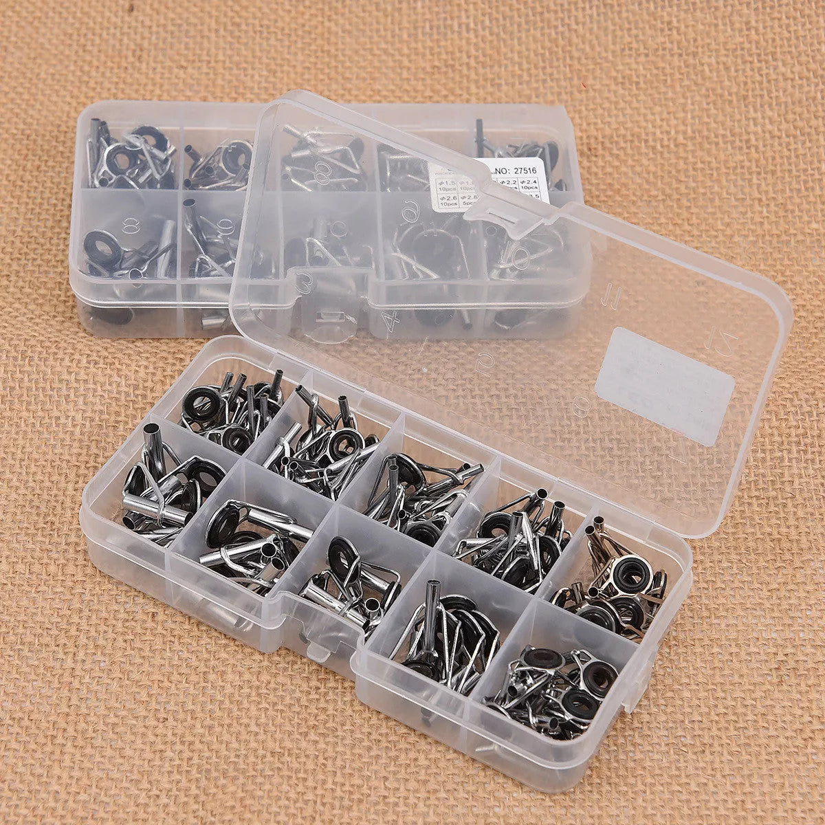 Boxed set of 80 alloy sea fishing rod guide rings for enhanced performance