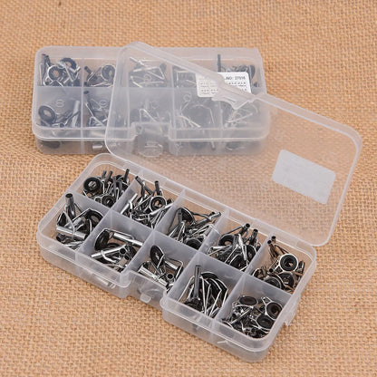 Boxed set of 80 alloy sea fishing rod guide rings for enhanced performance