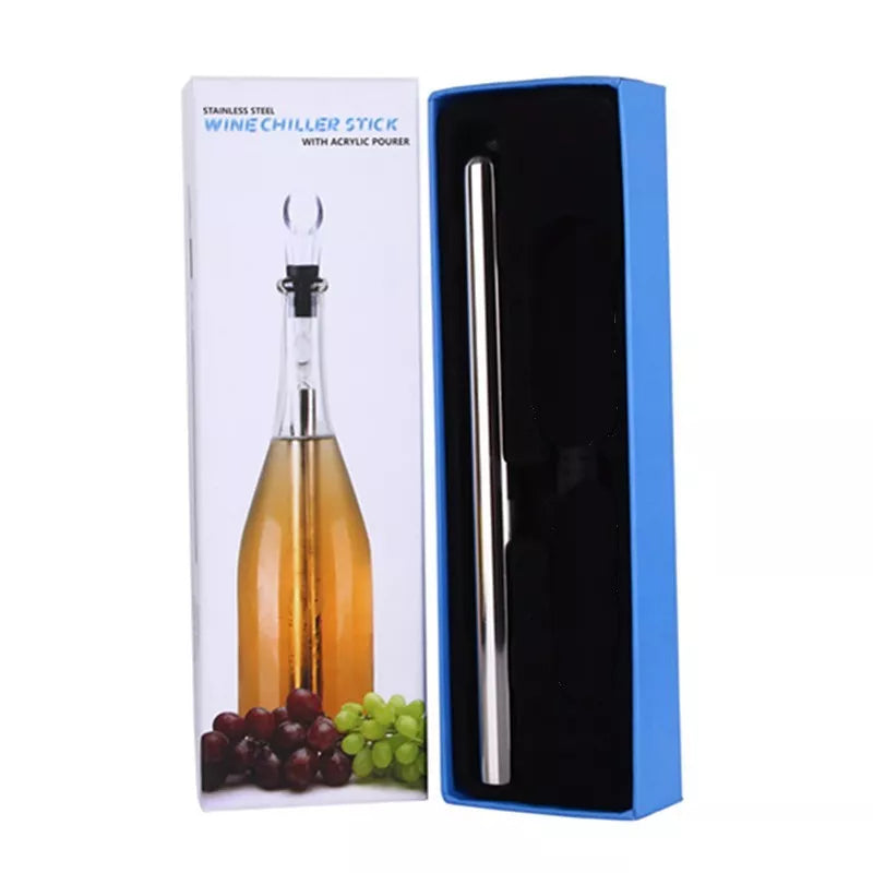 Stainless steel wine chilling rod with leakproof pourer, perfect for quick cooling and enhanced flavor