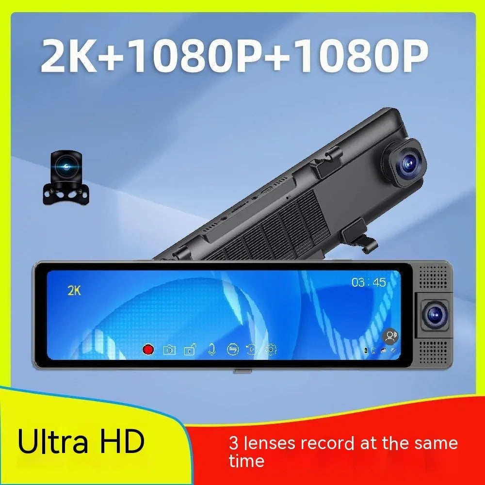 12-inch car camera system with touch screen display and rear camera for reversing aid and driving recording