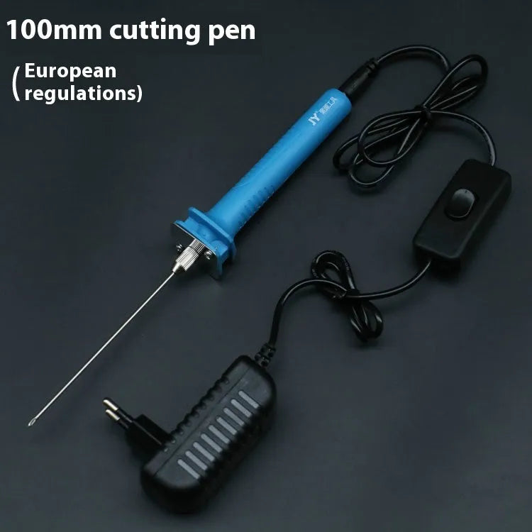 Blue plastic-handled electric heating cutter pen for cutting foam and pearl cotton.