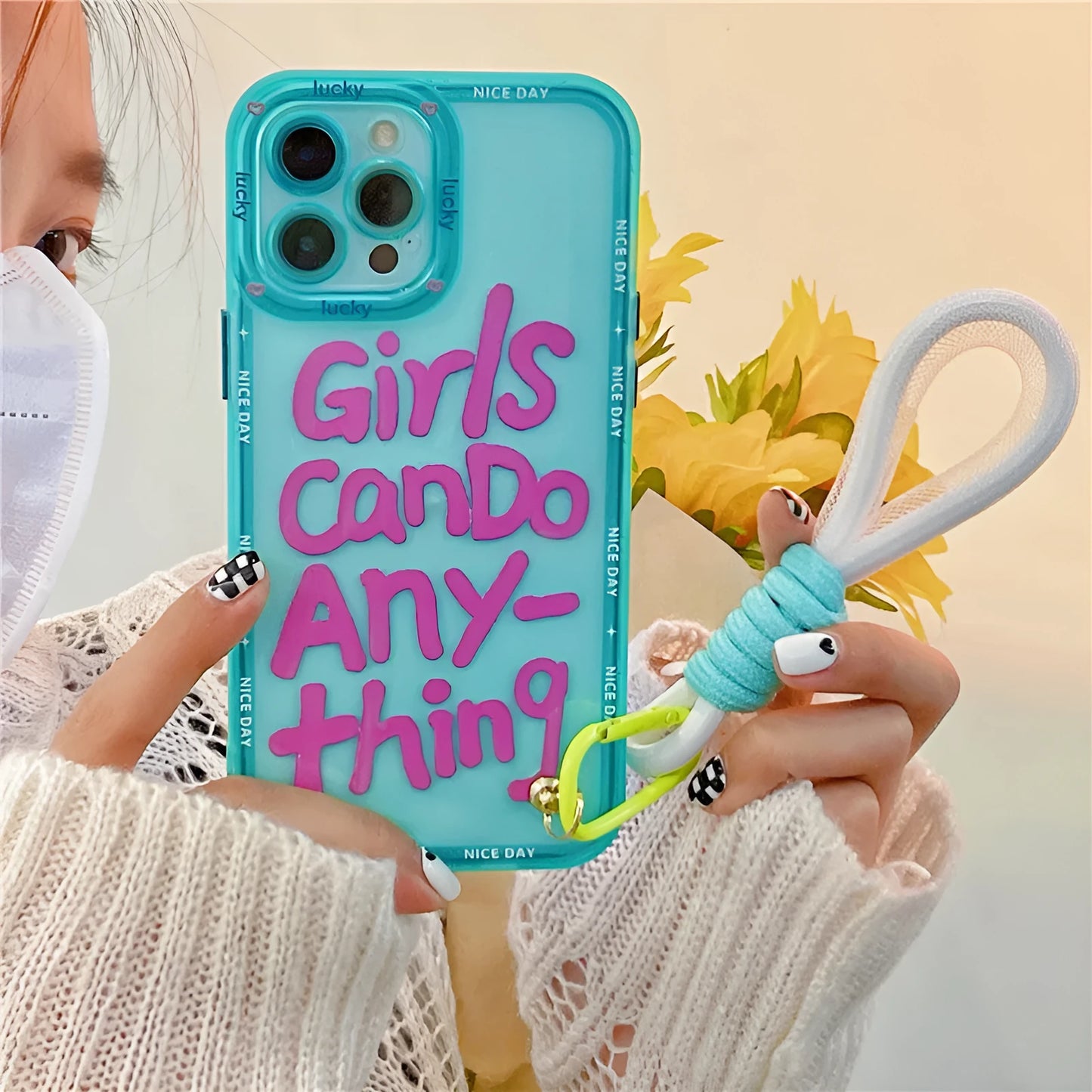 Personalised graffiti art phone case with lanyard for Apple iPhone featuring painted animal designs