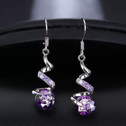Purple Zircon Spiral Ear Hook Earrings for Women - Geometric Design with Copper Material