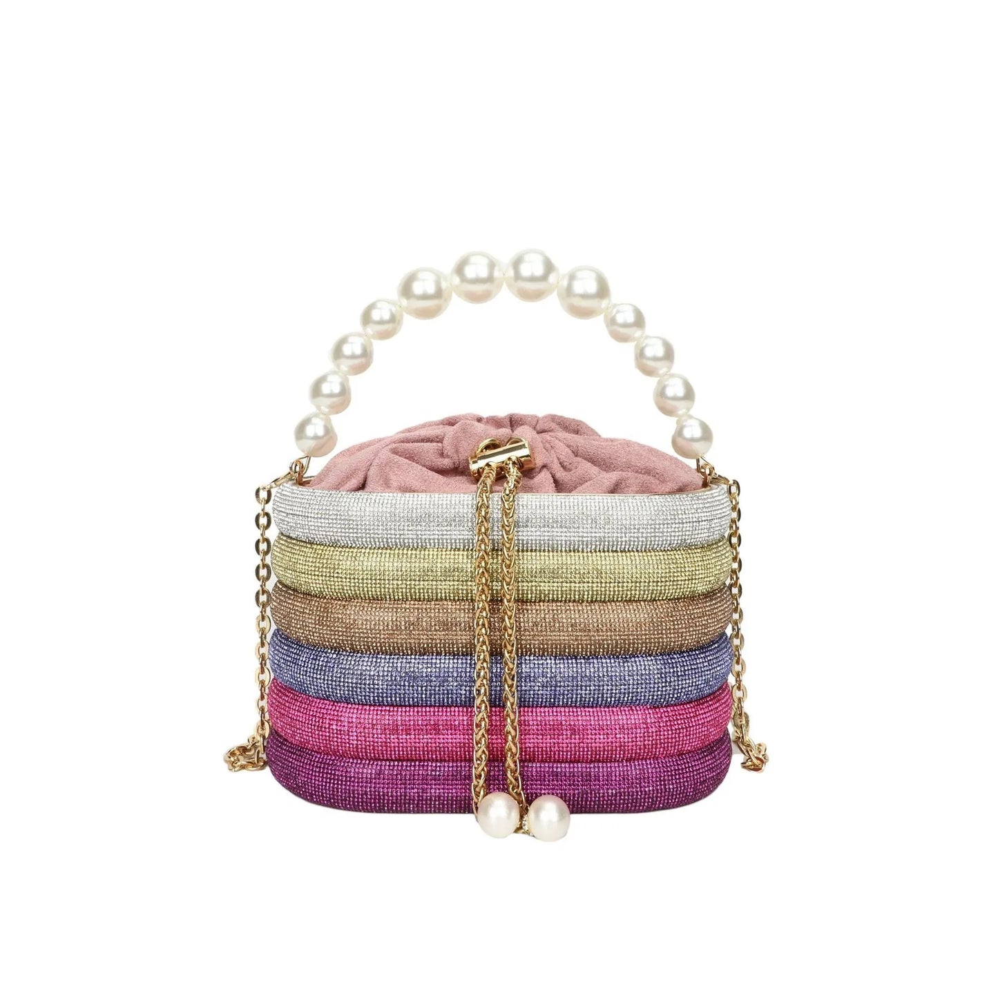 Women's soft PU crossbody bag with beaded accents, round shape, and single shoulder strap in black colour.