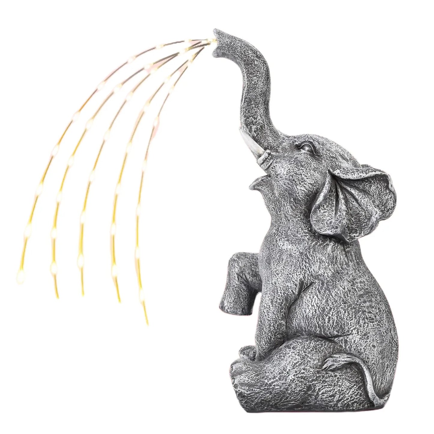 Resin elephant garden sculpture with LED lighting, 45cm tall with weatherproof IP65 rating