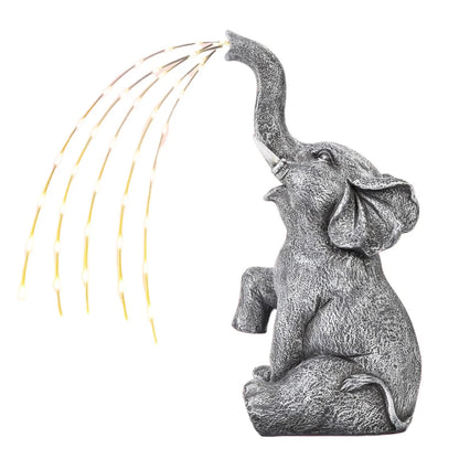 Resin elephant garden sculpture with LED lighting, 45cm tall with weatherproof IP65 rating