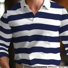 Men's long sleeve button-up polo shirt in a loose fit, made from a polyester blend fabric.