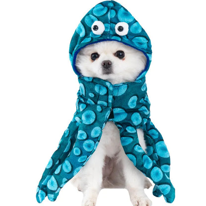 Halloween dog costume example in size M, showing the Bat Suit design made from polyester fabric.