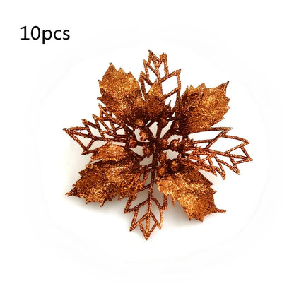 Glitter artificial Christmas flowers measuring 11cm with sparkling coating in various colour options