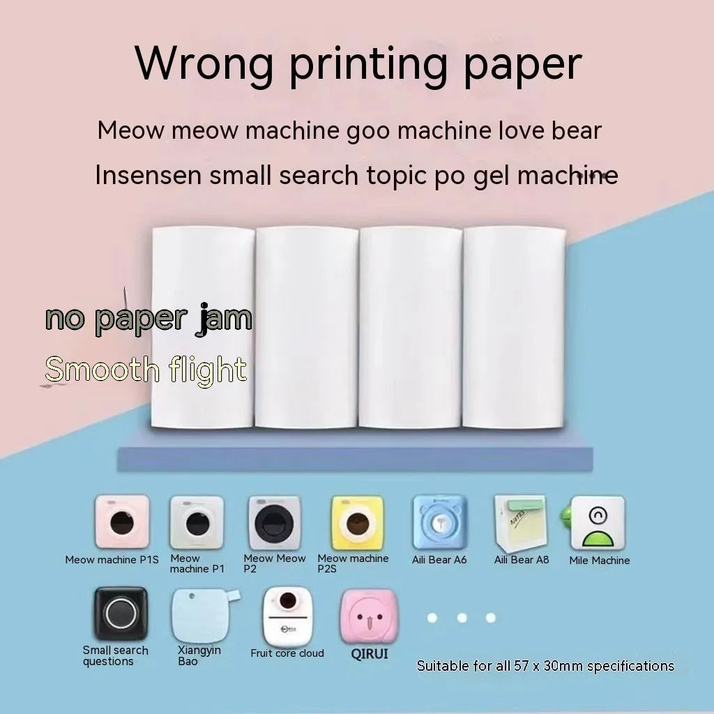 57mm x 30m thermal paper roll for student printers in pink and yellow blue option