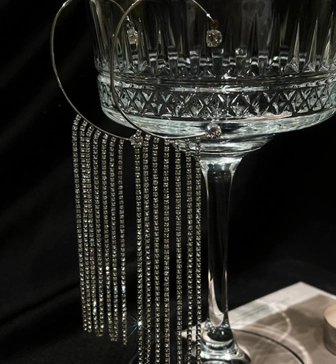 Fashionable gold and silver tassel earrings with a geometric design and luxurious 14K real gold plating