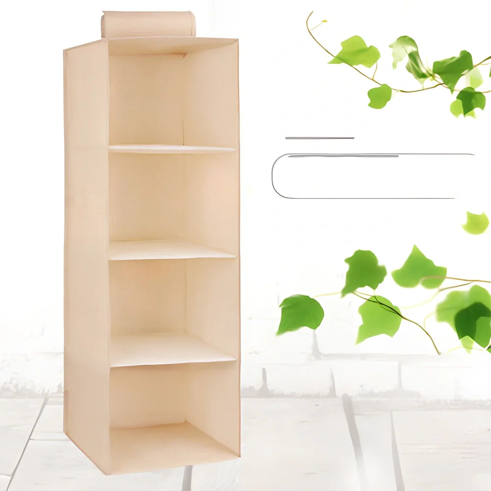 Cotton hanging storage bag with multiple drawers measuring 24.6cm each