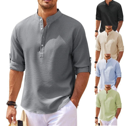 Men's stand collar button shirt with pineapple texture in various colors