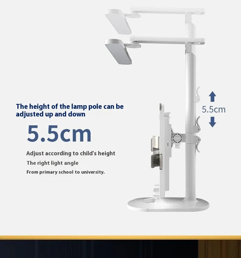 Multifunctional adjustable reading table lamp with colour temperature control on a bookshelf