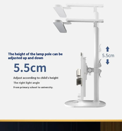 Multifunctional adjustable reading table lamp with colour temperature control on a bookshelf