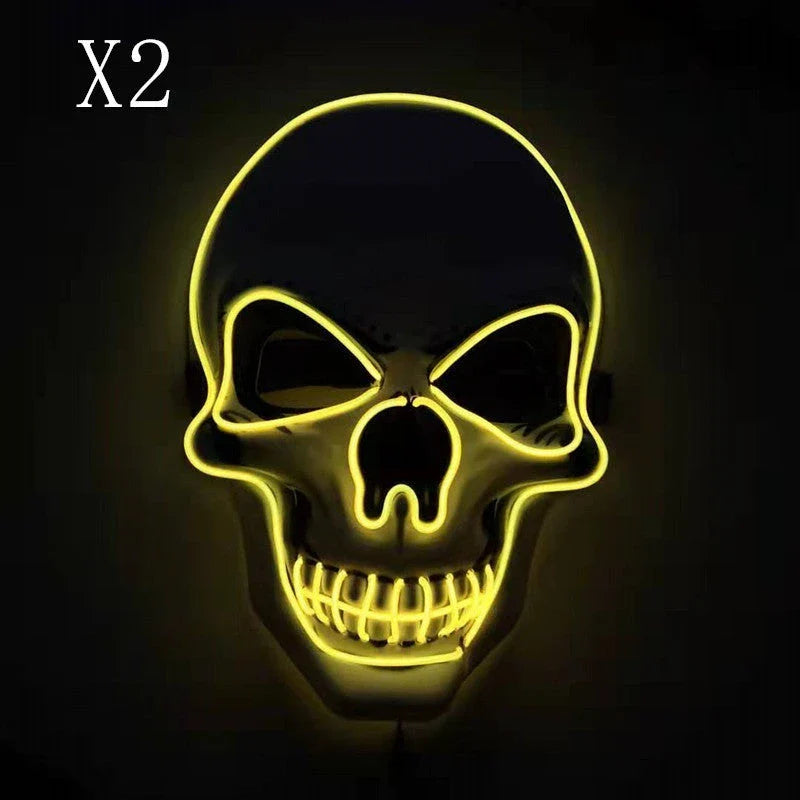 A bone-chilling LED-illuminated skull Halloween mask with adjustable lighting modes for spooky holiday fun