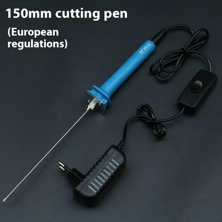 Blue plastic-handled electric heating cutter pen for cutting foam and pearl cotton.