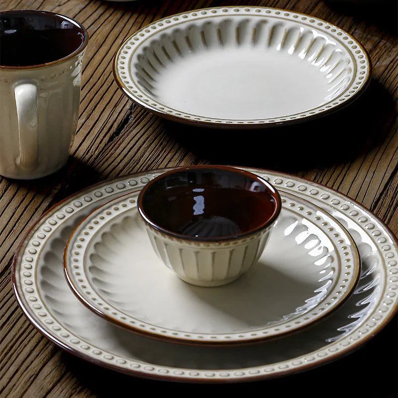 Elegant 6-piece ceramic western dinner plate set for steak, pasta, and more