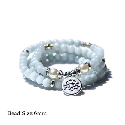 Natural stone women's bracelet with lotus design in a vintage geometric shape.