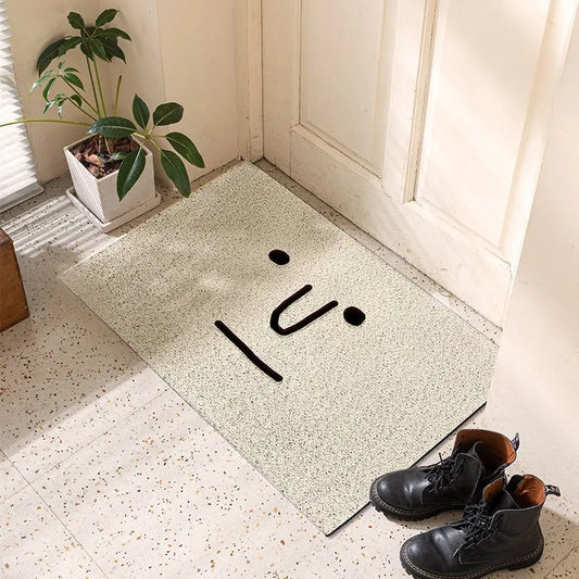 Cartoon facial expression home mat with geometric pattern, PVC material, available in four sizes for household use