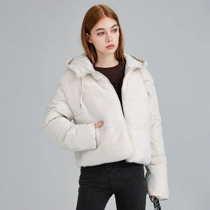 High-waisted feather down plush short jacket with 3D pattern in loose fit