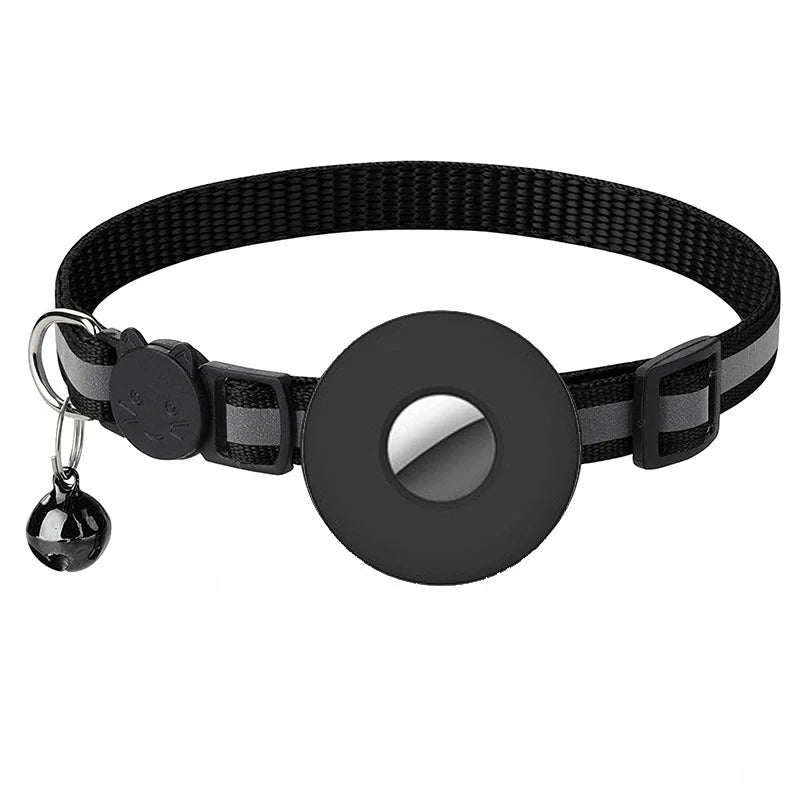 Airtag pet collar with reflective strip and bell for cats and dogs