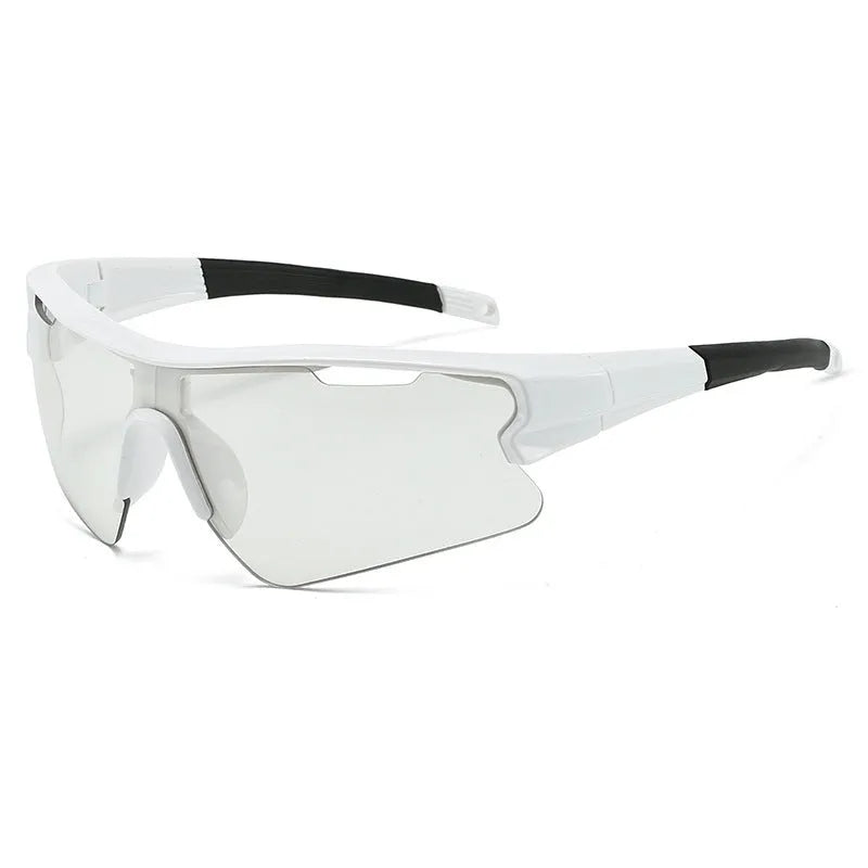 Windproof sports sunglasses with adjustable pads in black frame and grey lens for outdoor cycling