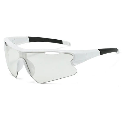 Windproof sports sunglasses with adjustable pads in black frame and grey lens for outdoor cycling
