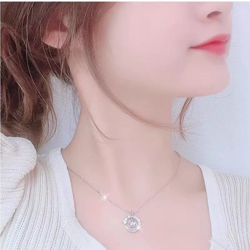 925 silver plated feather pendant necklace with color-changing moonstone bead