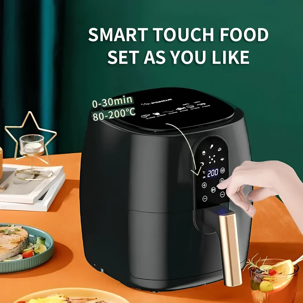 Black touch screen air fryer with 4.5-6L capacity and 1350W power rating