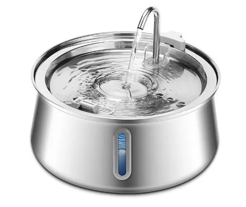 Stainless steel round pet water dispenser with 4L capacity and multiple outlet options