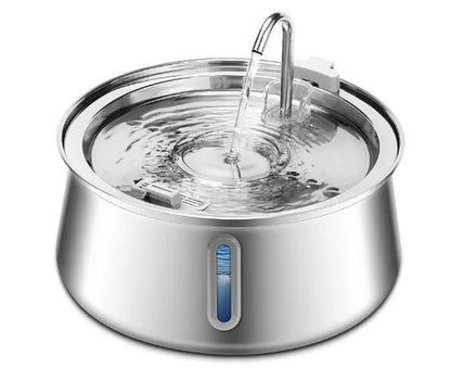 Stainless steel round pet water dispenser with 4L capacity and multiple outlet options