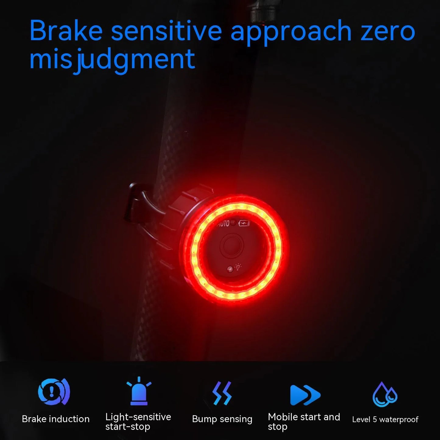 Black intelligent induction brake taillight for bicycles with seat tube bracket