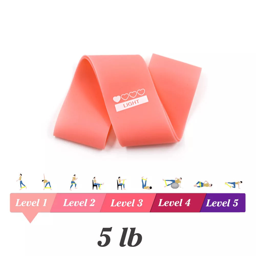 Yoga resistance rubber bands in five colors for variable fitness training
