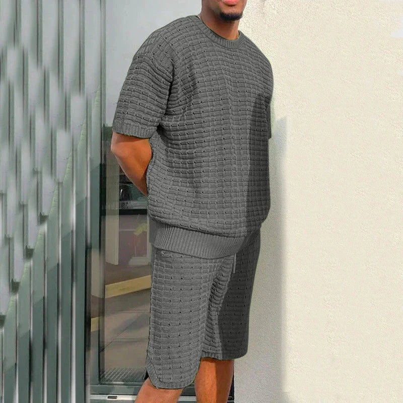 Men's summer outfit featuring a comfortable, breathable shirt and casual shorts set in a variety of color options
