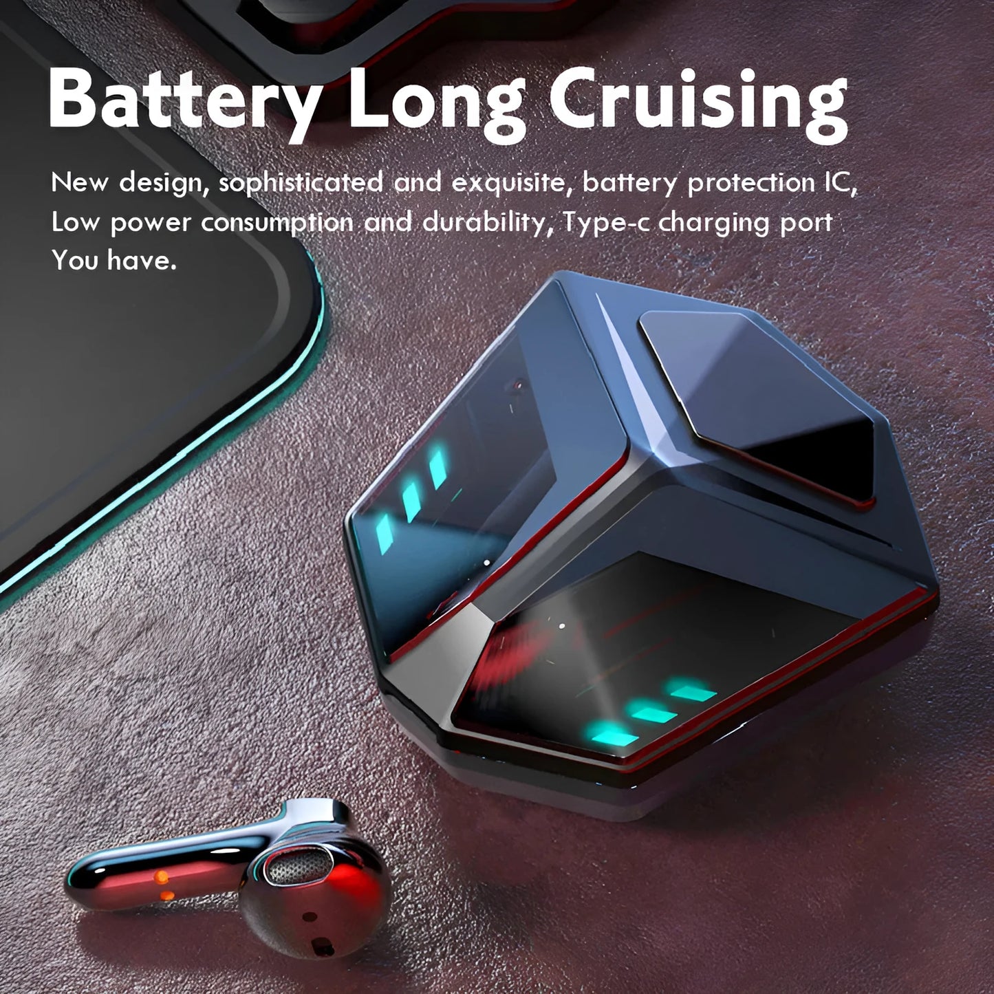 Black wireless Bluetooth gaming headset with noise reduction and low-latency features.