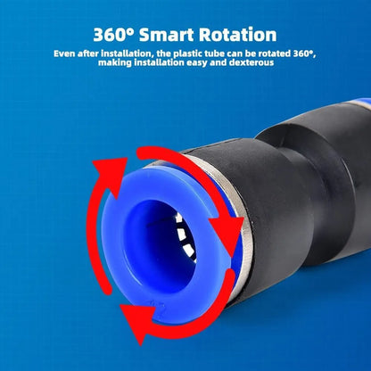 60-piece pneumatic push-in connector set with alloy plastic construction showing R1/4 and R1/2 interfaces for workshop air lines
