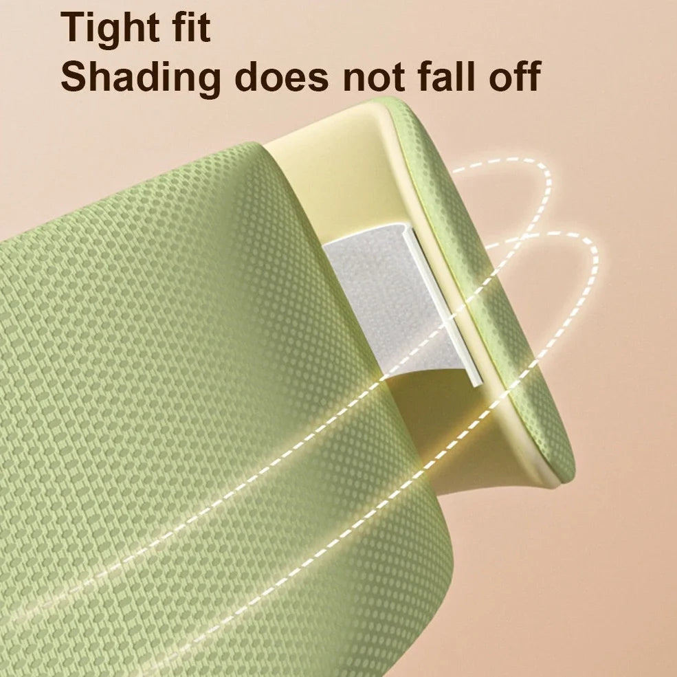 Gray double-sided sleep mask showing cool ice silk side and warm cotton side with adjustable magic tape closure