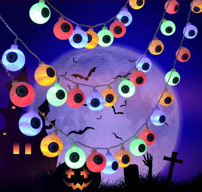 Spooky Halloween LED Ghost Eye String Lights - 10 Pcs, Flexible Design, Warm Colorful Glow, Versatile Decor